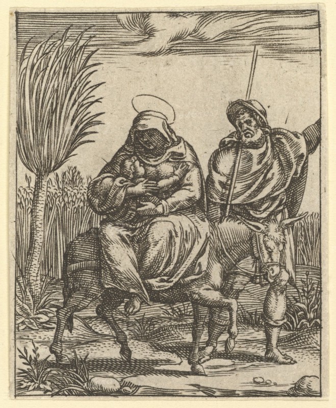 The Virgin of Sorrows: The Flight into Egypt; one of nine surrounding compartments from..., by 1575. Creator: Giorgio Ghisi.
