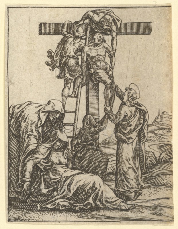 The Virgin of Sorrows: The Descent from the Cross; one of nine surrounding compartments..., by 1575. Creator: Giorgio Ghisi.
