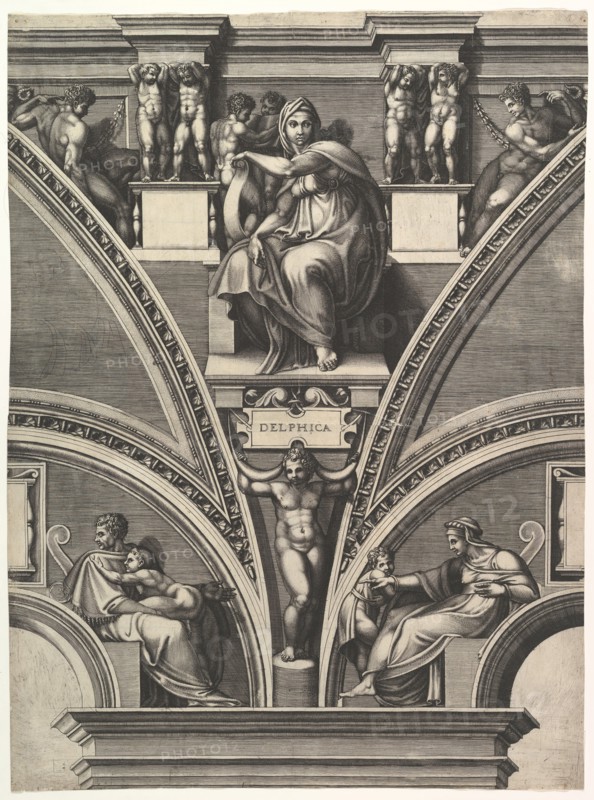 The Delphic Sibyl; from the series of Prophets and Sibyls in the Sistine Chapel, 1570-75. Creator: Giorgio Ghisi.