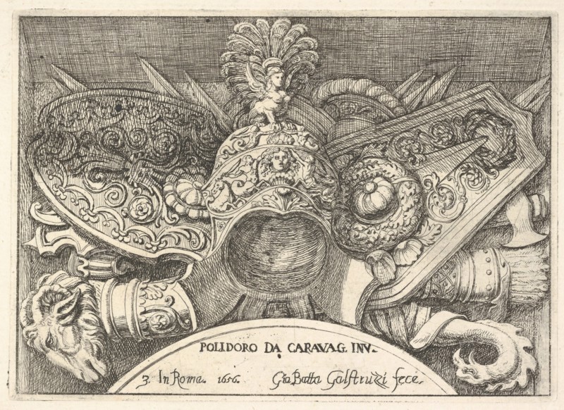 Plate 3: trophies of Roman arms from decorations above the windows on the second floor of ..., 1656. Creator: Giovanni Battista Galestruzzi.