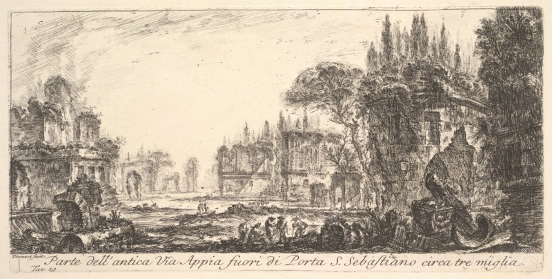 Plate 19: Part of the ancient Appian Way about three miles outside Porta S. Sebastiano..., ca. 1748. Creator: Giovanni Battista Piranesi.