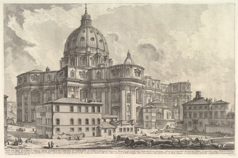 View of the exterior of St. Peter's Basilica in the Vatican, from Vedute di Roma