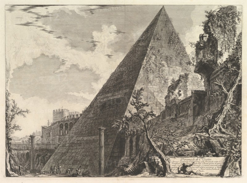 The Pyramid of Gaius Cestius, from Vedute di Roma