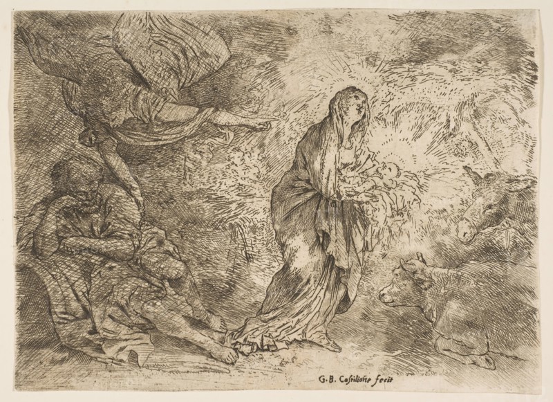 The angel awakening Joseph to the presence of the Virgin and Child, ca. 1645-49. Creator: Giovanni Benedetto Castiglione.