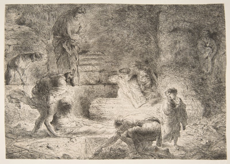 Tobit burying the Dead, ca. 1647-51. Creator: Giovanni Benedetto Castiglione.