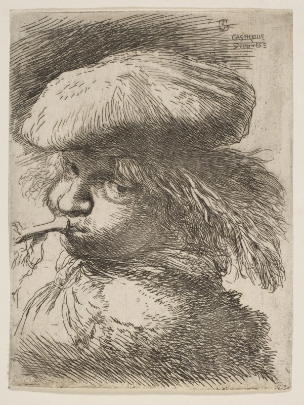 Young man with a trumpet facing left, from the series of 'Small Heads in Oriental..., ca. 1645-1650. Creator: Giovanni Benedetto Castiglione.