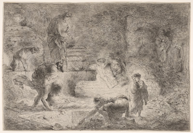Tobit burying the dead, ca. 1647-51. Creator: Giovanni Benedetto Castiglione.