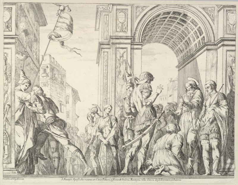 Saint James Cures a Blind Man, from "The Story of Saints James and Christopher in the Erem..., 1776. Creator: David Giovanni.