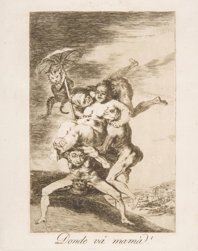 Plate 65 from ' Los Caprichos':Where is mom going?