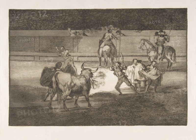 Plate 31 of the 'Tauromaquia': Banderillas with firecrackers., 1816. Creator: Francisco Goya.