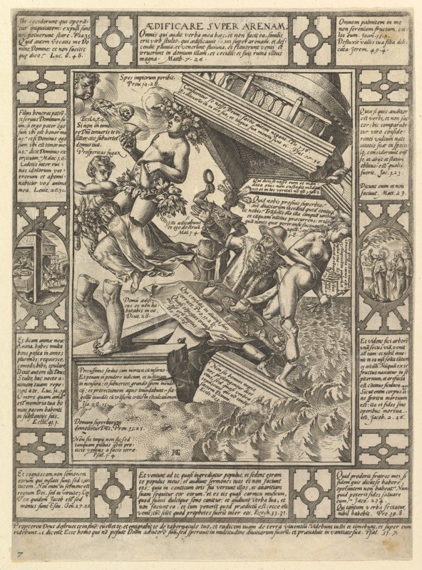 Aedificare Super Arenam, from Allegories of the Christian Faith, from Christian and P..., 1575-1617. Creator: Hendrik Goltzius.