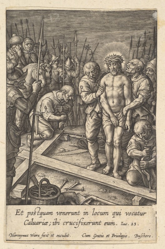 The Preparation of the Cross, before 1619. Creator: Hieronymous Wierix.