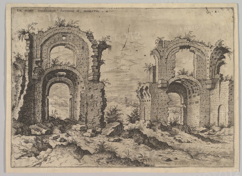 Second View of the Baths of Diocletian, from set of Roman Ruins, 1550. Creator: Hieronymus Cock.