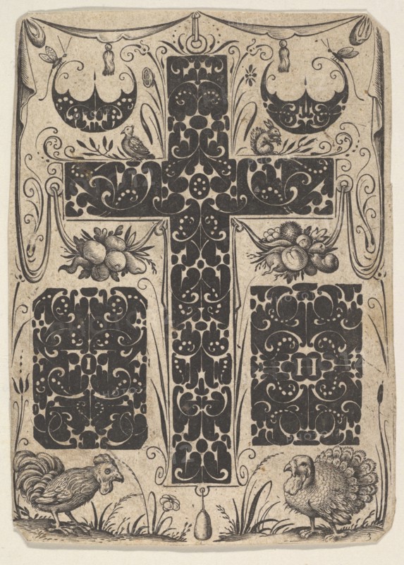 Latin Cross with Birds and Smaller Motifs, ca. 1614-19. Creator: Jacques Hurtu.