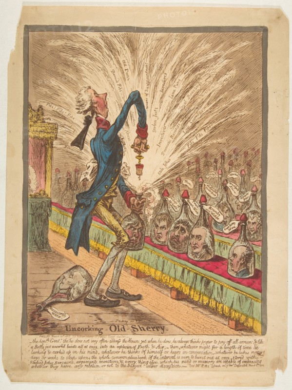 Uncorking Old Sherry, March 10, 1805. Creator: James Gillray.