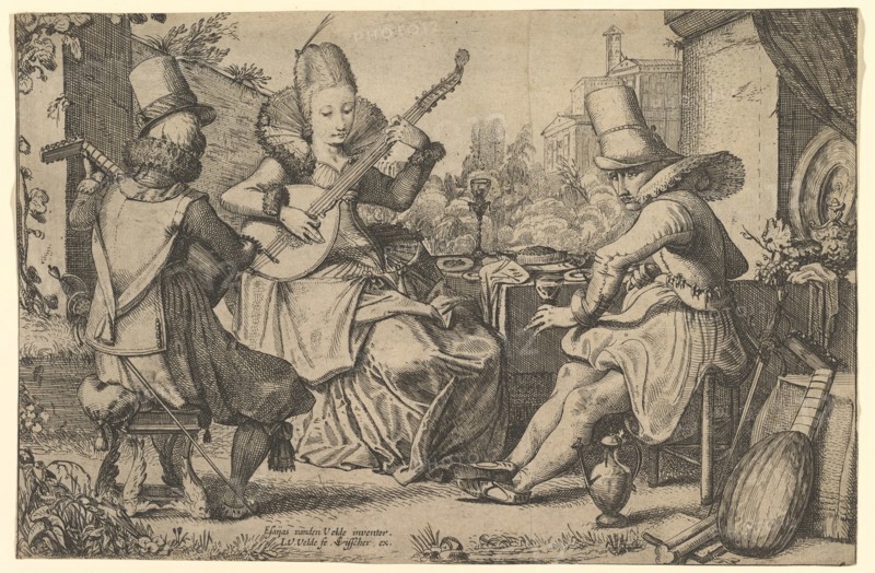 Two Elegantly Dressed Men and a Woman in a Garden, 1613-41. Creator: Jan van de Velde II.