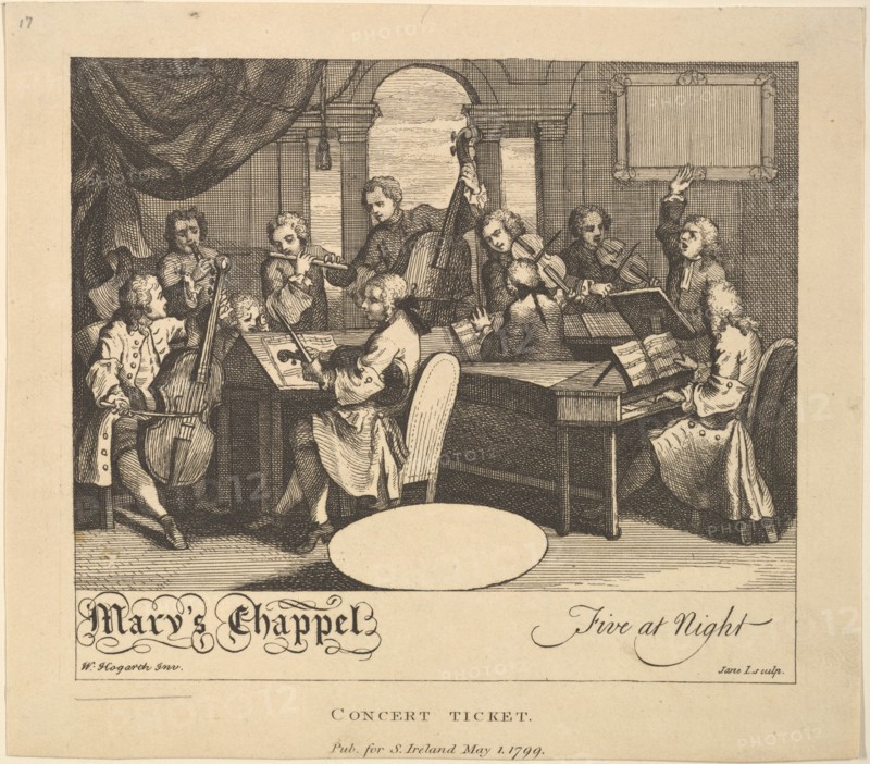 Concert Ticket - Mary's Chappel, Five at Night, May 1, 1799. Creator: Jane Ireland.