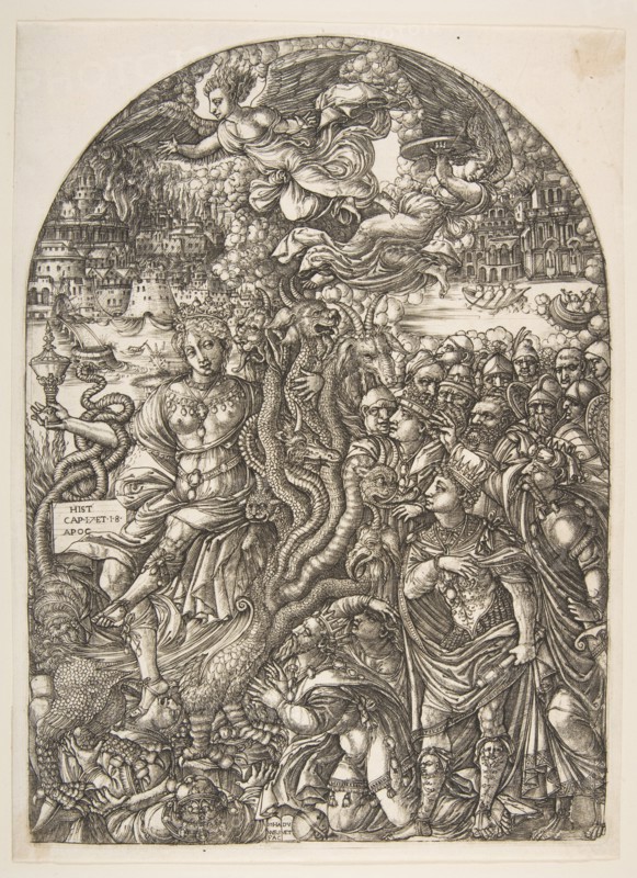 The Babylon Harlot seated on the Seven-Headed Beast, from the Apocalypse.n.d. Creator: Jean Duvet.