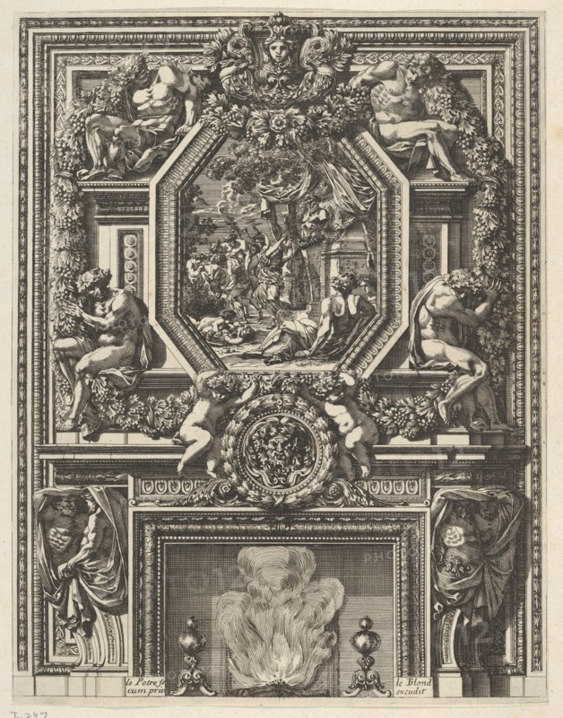 Chimney with a Bacchanal over the Mantle from 'Grandes Cheminée', ca. 1644-66. Creator: Jean le Pautre.