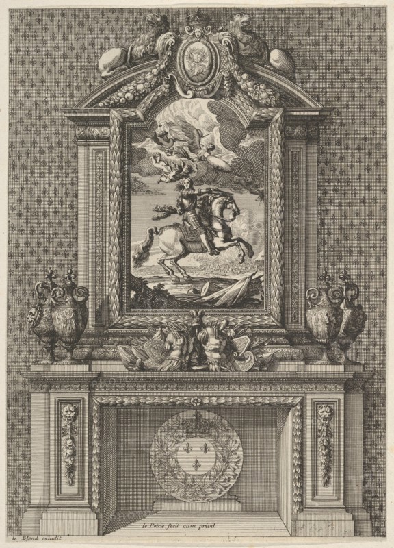 Chimney with a Painting of Louis XIV over the Mantle, from 'Grandes Cheminée', ca. 1644-66. Creator: Jean le Pautre.