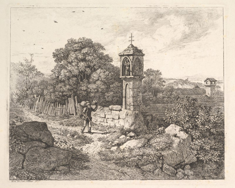 A Peasant Greeting the Statue of Mary, 1817. Creator: Johann Christian Erhard.