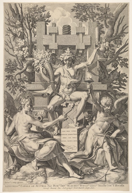 Bacchus, Music, Amor, 1575-1600. Creator: Johann Sadeler I.
