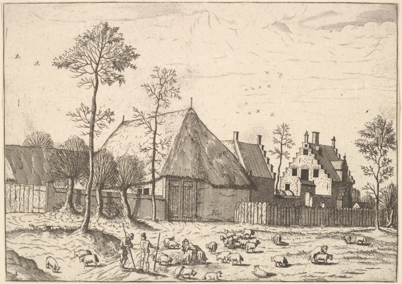 Shed with Cottage, from The Small Landscapes, 1559-61. Creator: Johannes van Doetecum I.