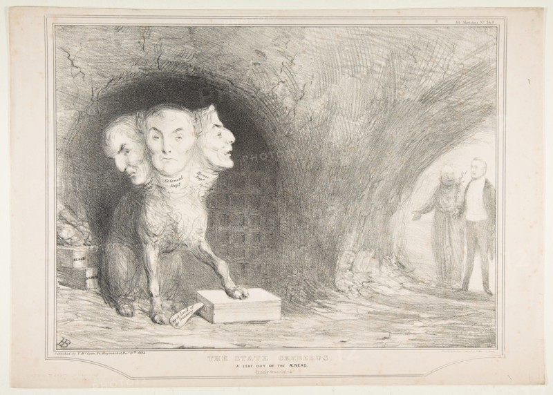 The State Cerberus, A Leaf Out of the Ænead, Freely Translated, December 11, 1834. Creator: John Doyle.