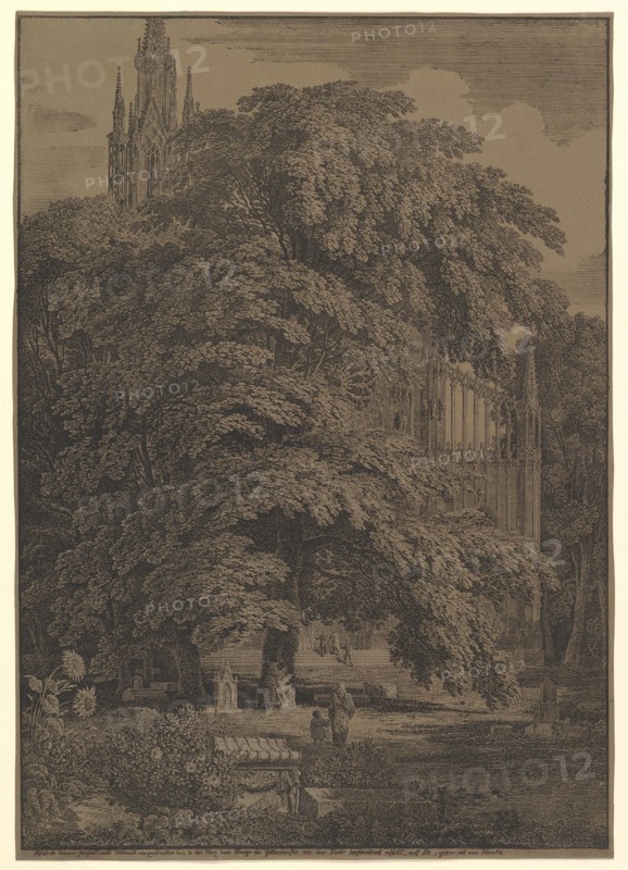 Gothic Church Hidden by a Tree, 1810. Creator: Karl Friedrich Schinkel.