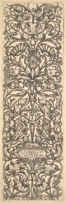 Candelabra with putti on goats at center, ca. 1525-50. Creator: Lambrecht Hopfer.