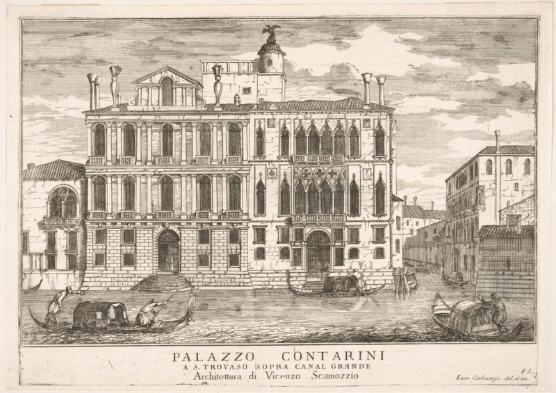 Plate 85: View of the Contarini Palace in Campo San Trovaso, Venice, 1703, from "The build..., 1703. Creator: Luca Carlevarijs.