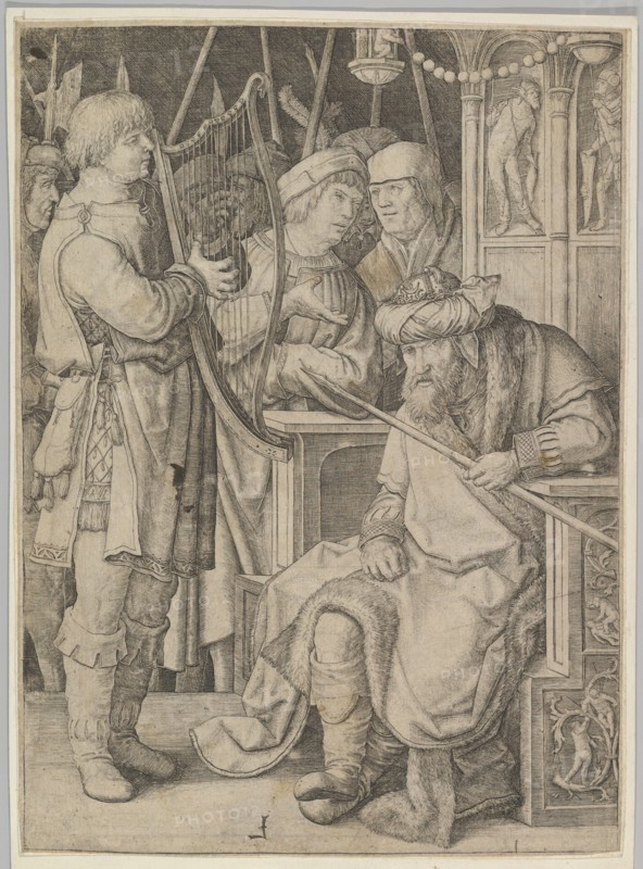 David Playing the Harp Before Saul, ca. 1508. Creator: Lucas van Leyden.