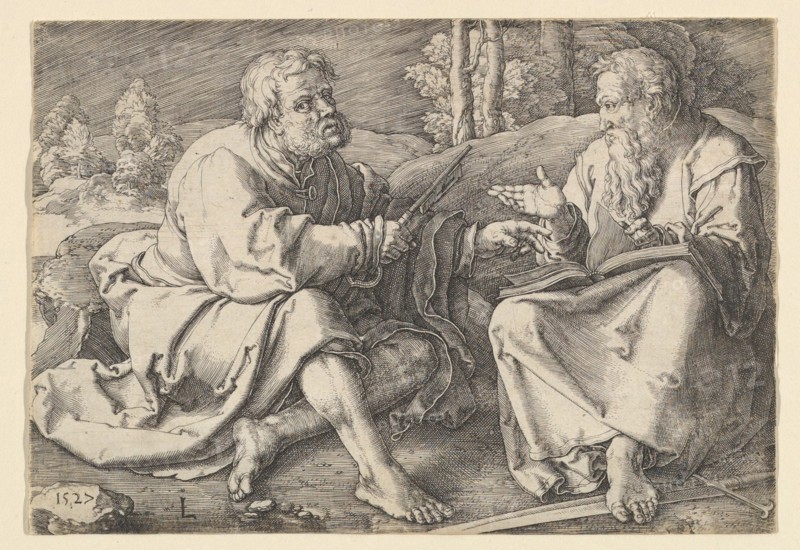 Sts. Peter and Paul Seated in a Landscape, 1527. Creator: Lucas van Leyden.