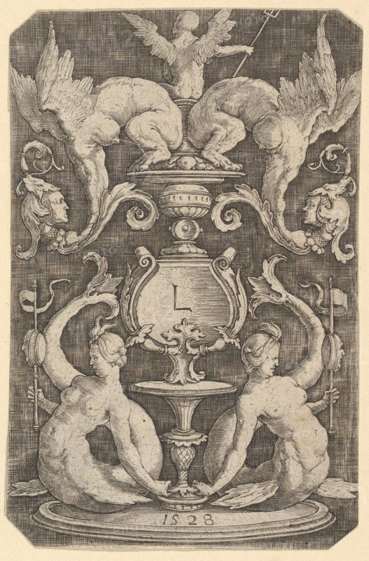 Panel of Ornament with Two Sirens, 1528. Creator: Lucas van Leyden.