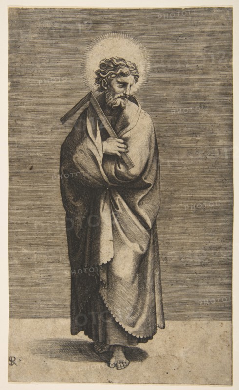 Saint Thomas holding a square rule, his head turned to the right, ca. 1515-27. Creator: Marco Dente.