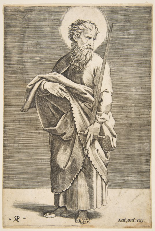 Saint Paul looking to the right and holding a sword and a book, ca. 1515-27. Creator: Marco Dente.