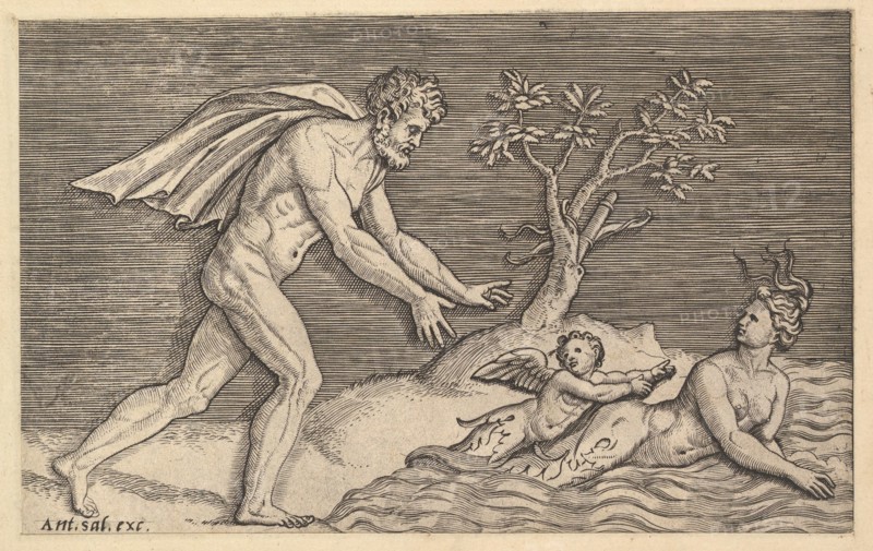 Speculum Romanae Magnificentiae: Naked Man Pursuing a Naiad, ca. 1515-1527. Creator: Marco Dente.