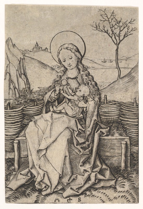 Virgin and Child on a Grassy Bench, ca. 1435-1491. Creator: Martin Schongauer.