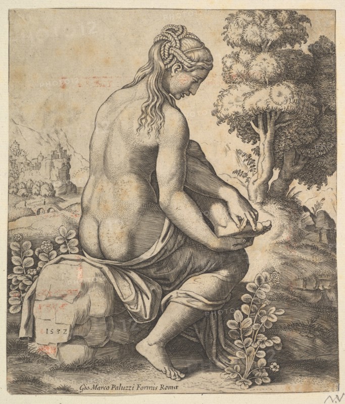 Venus removing a thorn from her foot, 1532. Creator: Master of the Die.