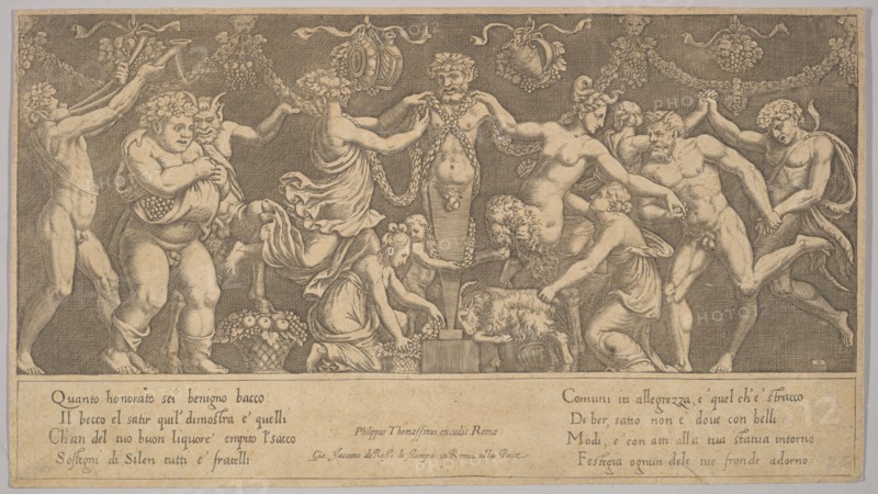 The sacrifice to Priapus who is in the form of a statue in the centre, Bacchus and a sa..., 1530-60. Creator: Master of the Die.