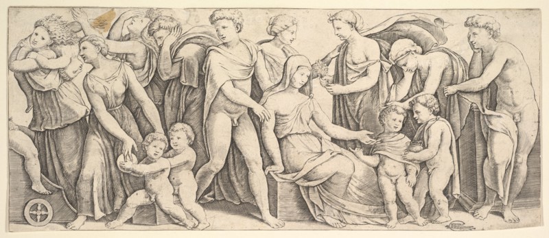 The wedding of Jason and Creusa, at left Medea takes her children, 1530-60. Creator: Master of the Die.