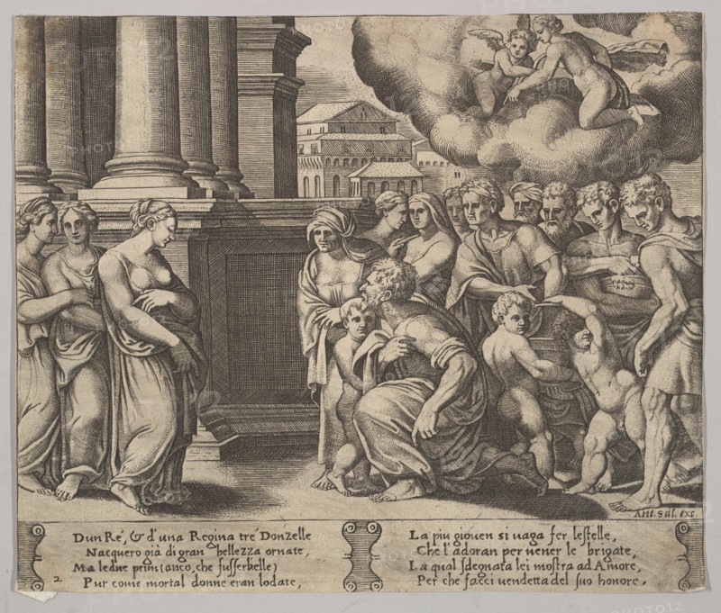 Plate 2: the people rendering divine honors to Psyche, from 'The Fable of Psyche', 1530-60. Creator: Master of the Die.