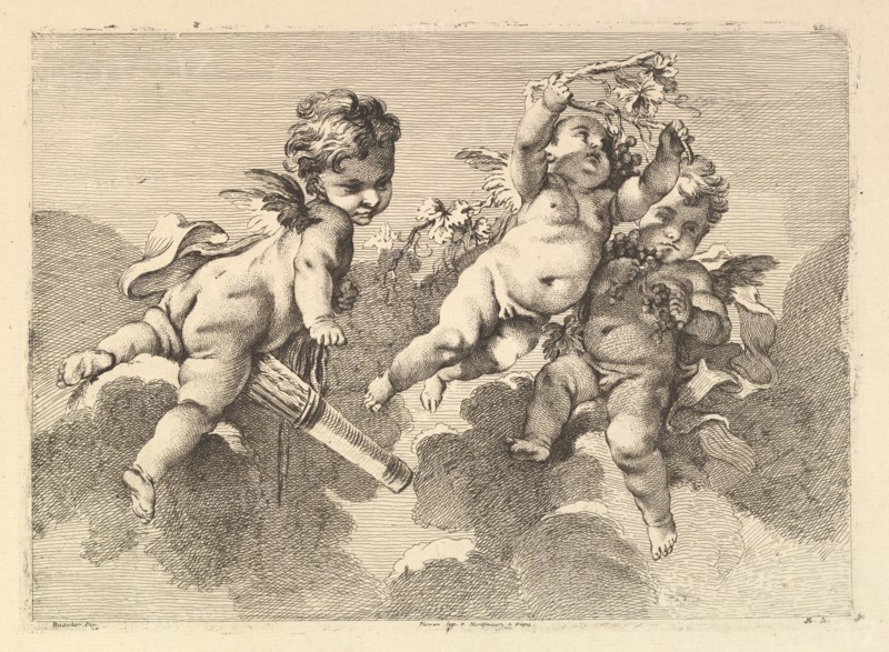 Three Children in Clouds, 18th century. Creator: Monogrammist DA.