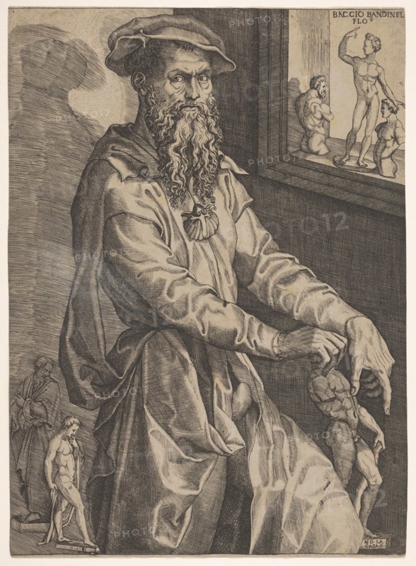 Portrait of Baccio Bandinelli, in three-quarter length next to a window pane contai..., ca. 1540-48. Creator: Niccolo della Casa.