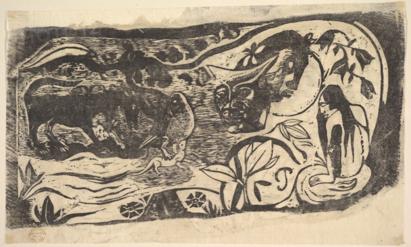 Woodcut with a Horned Head, 1898-99. Creator: Paul Gauguin.
