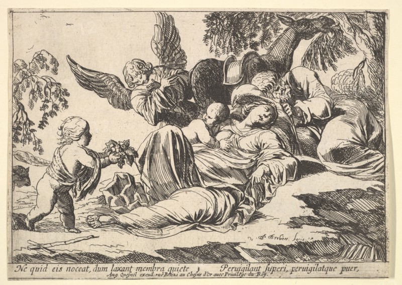 Angels Giving Fruit to the Sleeping Holy Family, 1610-42. Creator: Pierre Brebiette.