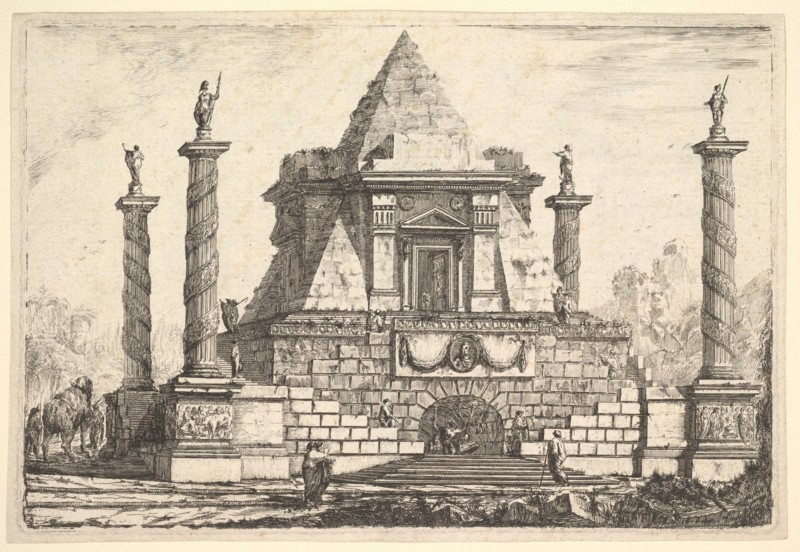 Imaginary Architecture with Camel and Figures, after Della Bella, 18th century. Creator: Pierre Moreau.