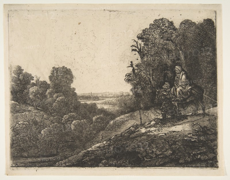 Flight into Egypt: Altered from Tobias and the Angel by Hercules Segers, ca. 1653. Creator: Rembrandt Harmensz van Rijn.
