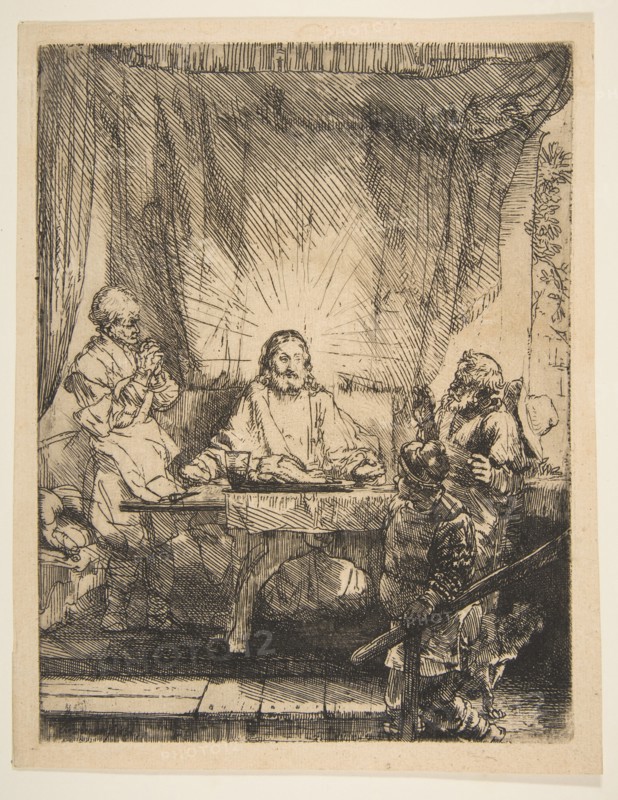 Christ at Emmaus: The Larger Plate, 1654. Creator: Rembrandt Harmensz van Rijn.