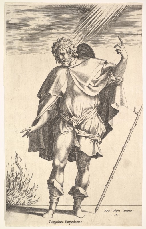 Empedocles, standing frontally with his head turned in three-quarter view, directs ..., ca. 1545-63. Creator: Rene Boyvin.